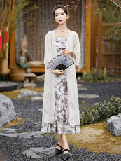 大码胖mm新中式禅意复古风内搭吊带裙夏季收腰显瘦碎花打底裙，女装连衣裙，妙形