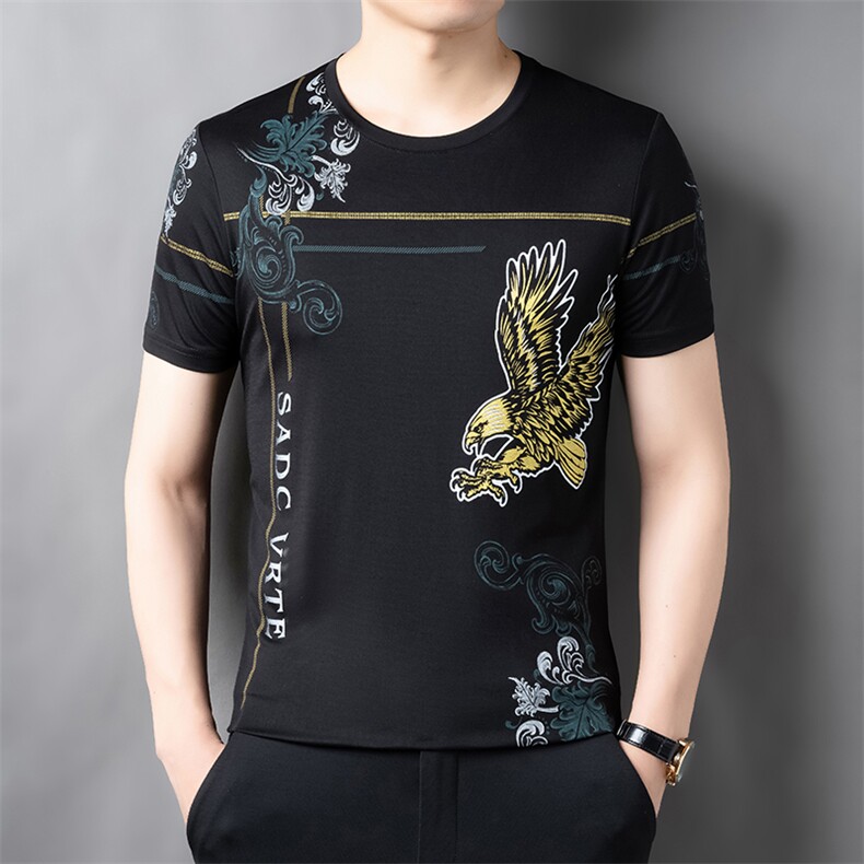春夏季新款短袖商务休闲男士半袖T恤中年时尚百搭修身短袖T恤上衣图片
