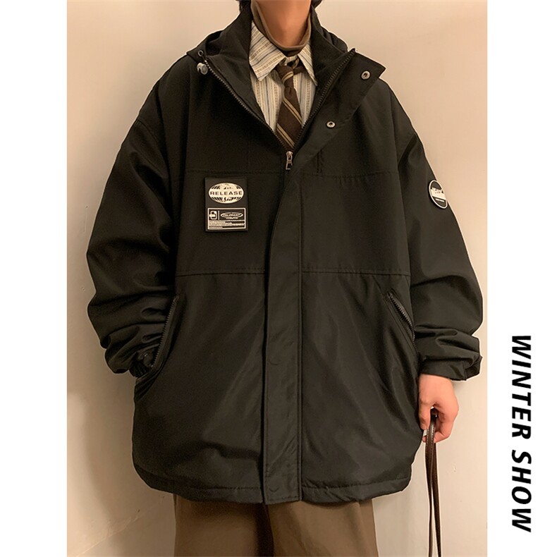 冬款港风连帽中性风男防泼水保暖加棉加厚滑雪服棉衣外套M35-P125图片
