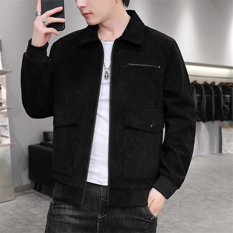 秋冬男士休闲夹克外套韩版潮流港风灯芯绒衣服中青年翻领871-P55图片