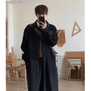 wassup happy韩版中长款毛呢大衣男冬季复古宽松保暖防寒呢子外套,男装风衣,电商A426-1(原A430-1)