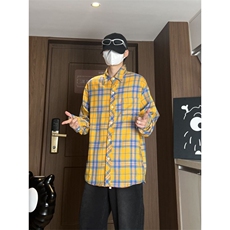 控价69港风格子衬衫宽松外套男女衬衣百搭格子外套CS2405P45，男装衬衫，电商A128