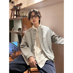 美式高街oversize纯色华夫格卫衣开衫外套男2025新款春秋韩系穿搭图片