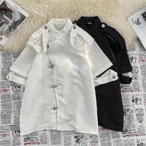 得物品质夏男短袖衬衫扎染金属飞机扣液体反光面料衬衣CS1 P80图片