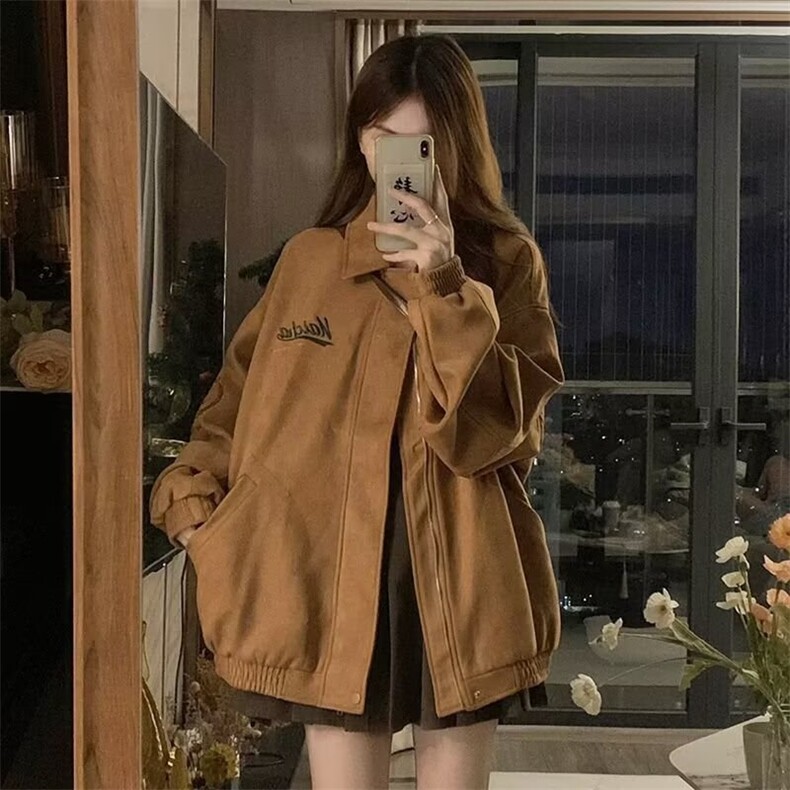 ins文艺百搭简约原宿时尚鹿皮绒夹克慵懒日系气质潮流流行新款，男装夹克，星座506A