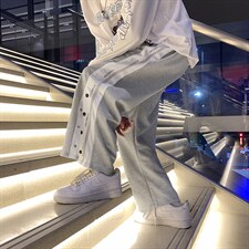 阔腿裤男士直筒裤侧排扣裤宽松篮球裤运动裤百搭休闲裤K4030-p35，男装休闲裤，星座1008-1