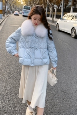 超好看蓝色短款羽绒服女2023冬季新款小个子加厚保暖白鸭绒外套潮，女装羽绒服，2C081