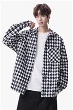 衬衫男春季新款港风宽松连帽大码格子长袖衬衣CS1981-P42，男装衬衫，星座214-3