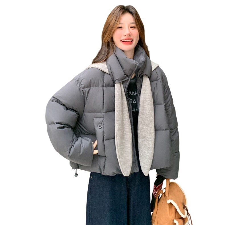 针织披肩灰色90绒羽绒服女2025冬季新款设计感显瘦气质巨好看外套,女装羽绒服,艾米莉亚