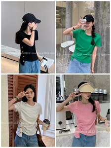 超显瘦侧装饰扣T恤,女装T恤,Lime meca 俪米
