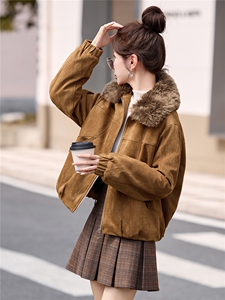 毛绒翻领加绒加厚鹿皮绒外套女2025秋冬新款洋气时尚百搭棉服上衣图片