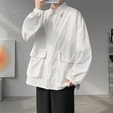 8XL-M春夏廓形衬衫防晒外套特大码多口袋复古慵懒衬衣JK5203/P50，男装夹克，电商B238