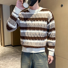 秋冬店主风社会小伙微阔圆领提花针织套头毛衣301A-1/M90/P68，男装针织衫/毛衣，星座301A-1
