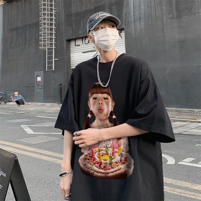 B239-1187-P28欧美式小女孩创意蛋糕印花夏季高克重落肩袖短袖t恤,男装T恤,星座514-2(原B239)