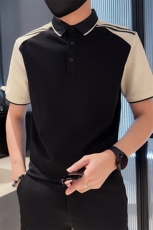主推2025新款拼接撞色短袖T恤时尚潮流翻领Polo衫A3106-P48，男装T恤，电商D342
