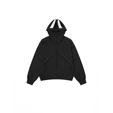 WY825-尺码M-3XL-P75-X135-美式高街铆钉设计感连帽开衫卫衣外套，女装短外套，星座1811B