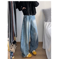 弯刀裤男美式高街复古宽松休闲裤小众廓形水洗解构牛仔裤子，男装休闲裤，星座1013
