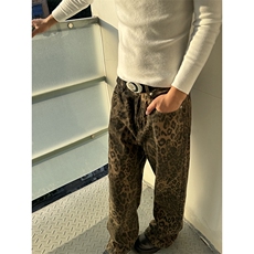 B221美式ins高街小众个性豹纹直筒牛仔裤LK24148-P65控88，男装牛仔裤，电商B221