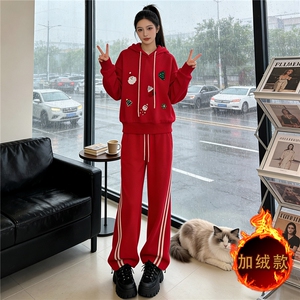 潮流休闲时尚套装女秋冬新款高级感卡通印花长袖卫衣直筒裤两件套,时尚穿搭女秋冬休闲图片