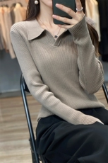 女装POLO领针织衫秋季新款慵懒风长袖毛衣显瘦百搭舒适保暖，女装针织衫/毛衣，凝珊羊绒