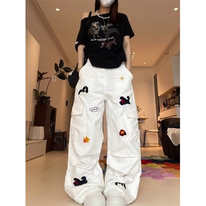 刺绣阔腿牛仔裤女夏季新款宽松显瘦垂感休闲直筒拖地裤 N6083图片