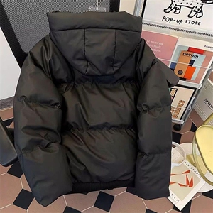 现货5W件冬季三防重磅boxy短款羽绒连帽PU皮棉衣外套防风加厚棉服图片
