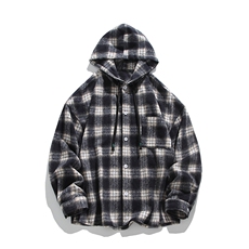 磨毛加厚连帽外套秋季美式慵懒风格子长袖衬衫C2257-特价P45，男装衬衫，电商A007