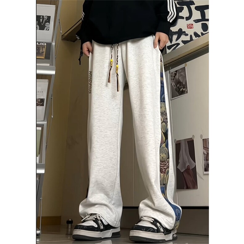 青春活力风拼接直筒休闲裤男宽松束脚美式运动裤K8461-特价P58，女装休闲裤，电商A007-1