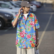 DC203男女中性风东北大花短袖衬衫衬衣外套民族风汉服团队服，男装T恤，星座115A(原星座507）
