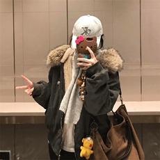 现货重磅boxy短款棉衣座山雕大毛毛领男女棉服水洗工装厚外套，男装棉衣，电商A486