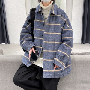 现货呢子外男宽松格子休闲潮流秋季长袖风衣呢料上衣毛呢A509 P95图片