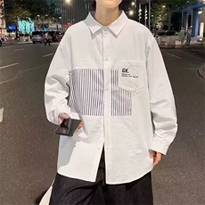 2025新款文艺设计感条纹拼接长袖衬衫秋季韩版宽松休闲百搭上衣，男装衬衫，星座1210-1