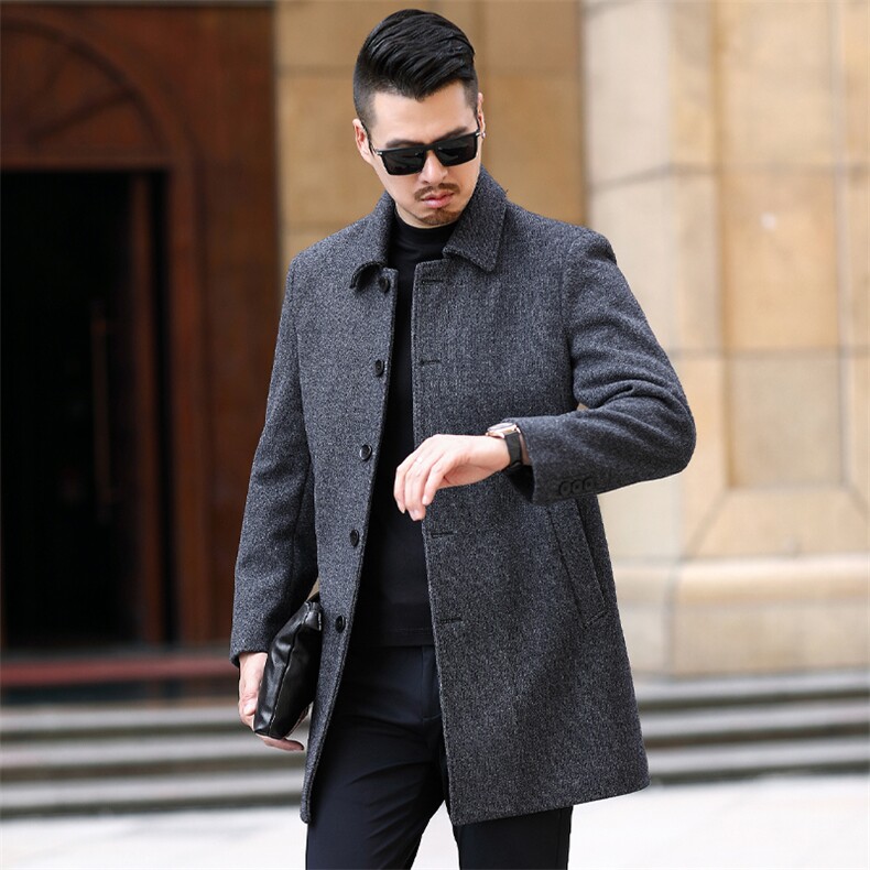 AWG2078钱塘2020-3秋冬新款商务休闲简约中年男士长款外套P185，男装毛呢大衣，钱塘207-3