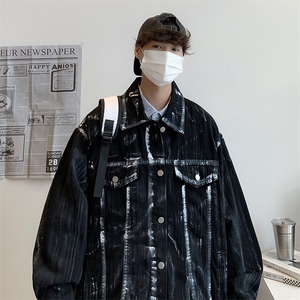 潮复古喷漆做旧设计感牛仔夹克男痞帅外套JK0331-P68图片