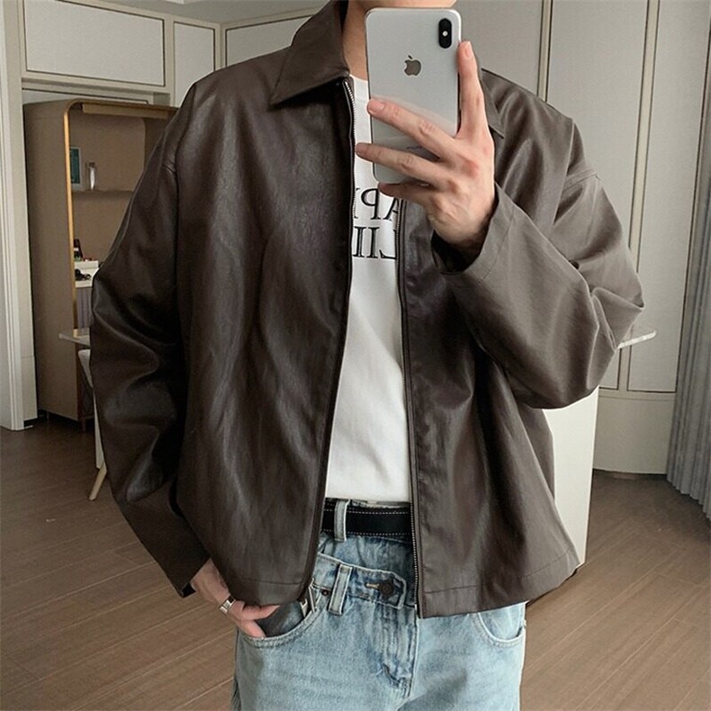 W9496-P70网图现货痞帅Pu皮衣潮牌皮夹克机车服高街外套,男装夹克,星座1608-2