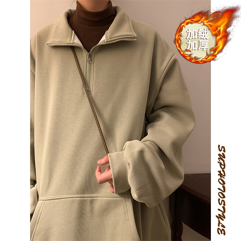 703-W302-P65冬季华棉复合银狐绒纯色加厚立领卫衣M-5XL,男装卫衣,星座703