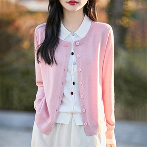 翻领假两件针织开衫女2025新款撞色POLO领彩扣外搭毛衣小衫上衣图片