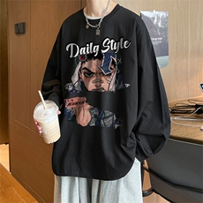 直播品质秋冬重磅潮牌嘻哈美式印花纯棉长袖T恤打底衫CT280特P28，男装T恤，电商A486