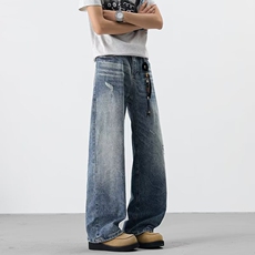 美式高街水洗直筒牛仔裤男生街头宽松cleanfit阔腿百搭拖地长裤，男装牛仔裤，星座218-8