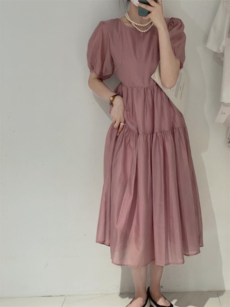 后背系带连衣裙，女装连衣裙，驿谷