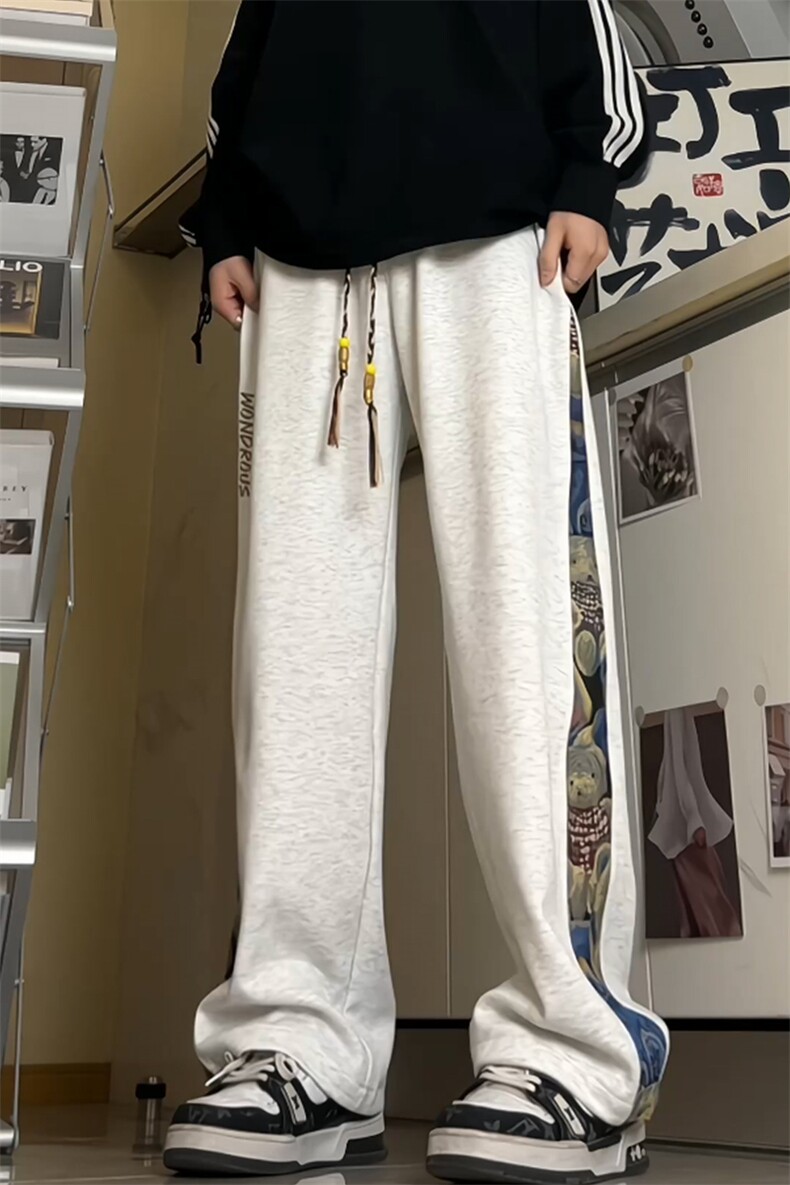 青春活力风拼接直筒休闲裤男宽松束脚美式运动裤K8461-特价P58,女装休闲裤,电商A007-1