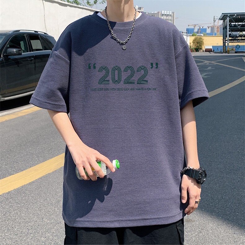 ！2023夏季男士华夫格短袖T恤潮流情侣半袖TXH211P25,男装T恤,电商B220