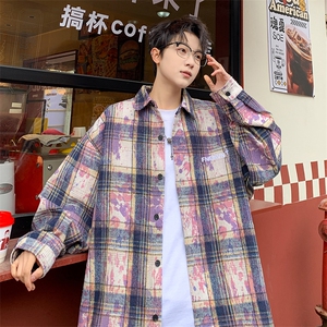 衬衫男秋季新款港风宽松大码扎染长袖衬衣CS3098-特P30图片