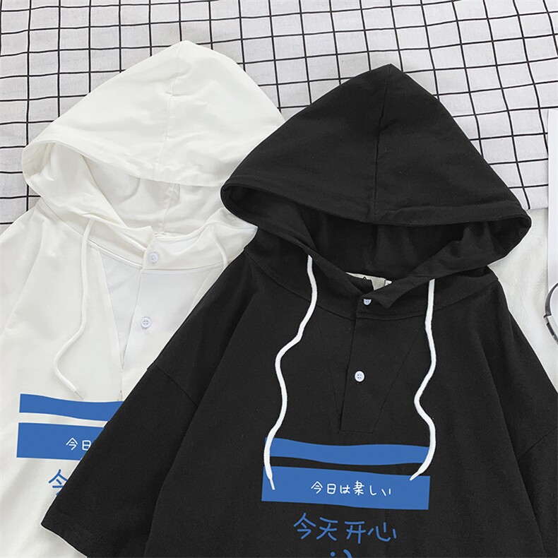 LD54033-P45连帽短袖t恤男大码胖子带帽五分袖中袖,男装T恤,电商A040
