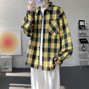 衬衫男秋季新款港风宽松大码磨毛格子长袖衬衣CS6638-特P29图片