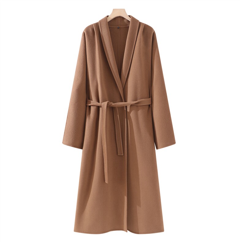 2025年秋季新款百搭女士系带长袖POLO领羊毛大衣，女装双面呢大衣，鹿展羊绒大衣