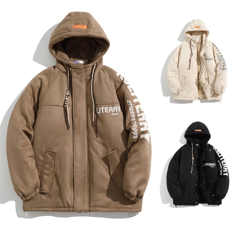 麂皮绒连帽棉衣男女棉服新款棉袄加绒外套冬装 3355-P90 控128图片