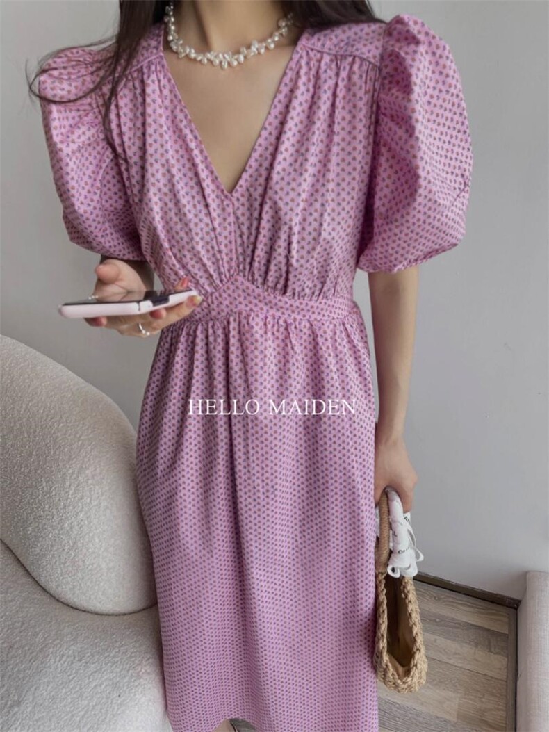 碎花长款连衣裙，女装连衣裙，BLACK