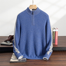 秋冬季35%羊绒休闲商务简约百搭元宝针半开拉链羊绒衫男装，男装羊绒套衫，纳丰羊绒