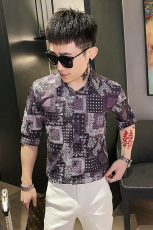 312A-102-P55新款社会小伙中袖衬衫韩版潮流男士五分袖衬衣C，男装T恤，星座312A-5